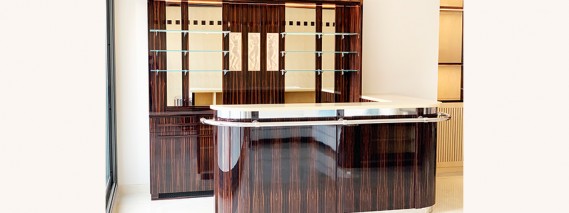 Art Deco bar made to measure in ebony and sycamore